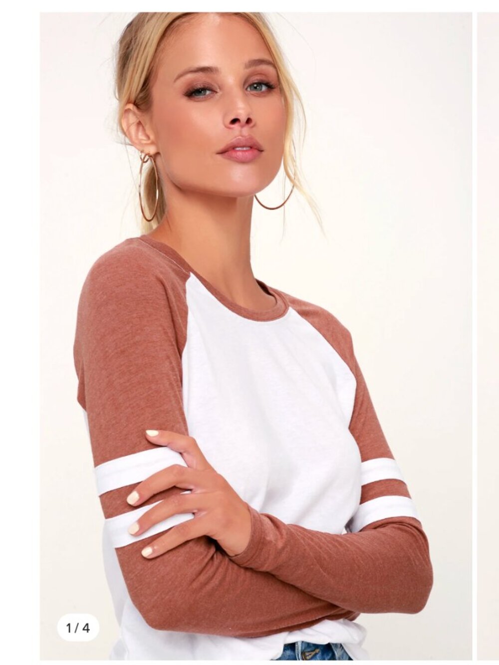 {Z Supply} The Varsity White and Peach Baseball Tee ~ Size XS